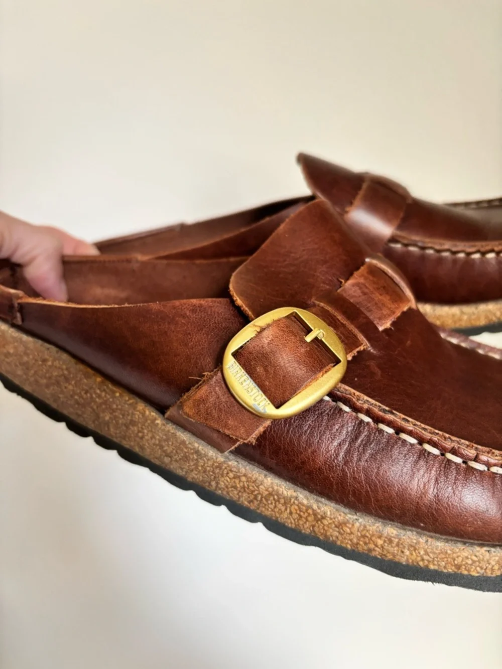 Birkenstock Buckley Oiled Leather Clogs In Cognac - Picture 12 of 12